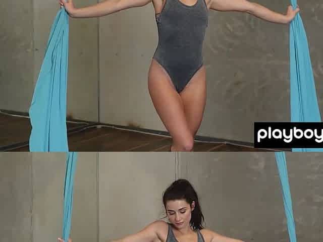 Flexible 18yo schoolgirl doing naked aerial fitness
