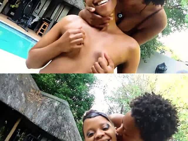 Hot Ebony BFFs Playing With Toys Outside