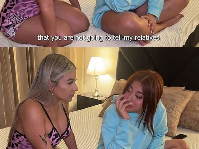 My Stepsister thinks she's Pregnant and I help her relax by Licking her Pussy to Squirt! Naty Delgado & Celeste Alba