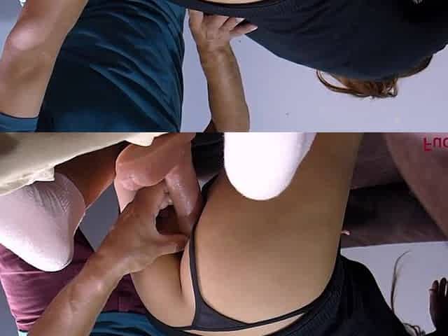 Glamorous floozy trains her dilated anal opening with 3 giant dildos.