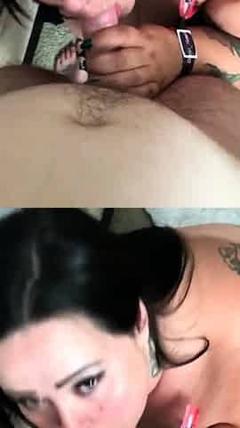 Pale and chubby brunette MILF sucks and tit fucks a big cock