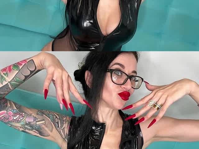 Red Matte Color Long Nails, Palms, Handjobs with Spit, Black Pvc on Me
