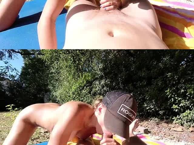 POV babe outdoor blowjob and fuck