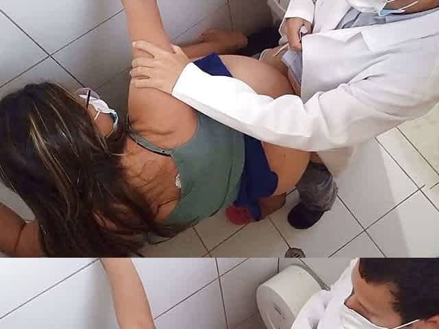 the doctor puts the nurse in the office bathroom and fucks her until she moans with pleasure