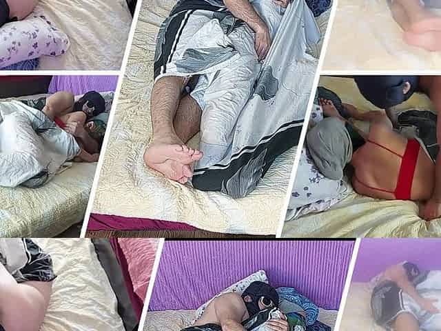Sensual Massage of a Hot Couple with Oil on the Body. Foreplay in the Bedroom with an Amateur Couple.