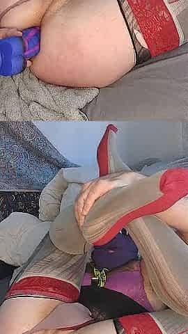 Sissy Floozy overweight booty fisting toying gaping fishnets feet
