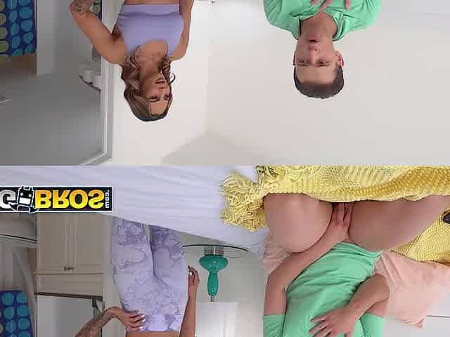 BANGBROS - Essie Gotback Walks In On Her Stepson Johnny Jacking Off, Then Gives Him An Oil-Fueled Sex Lesson