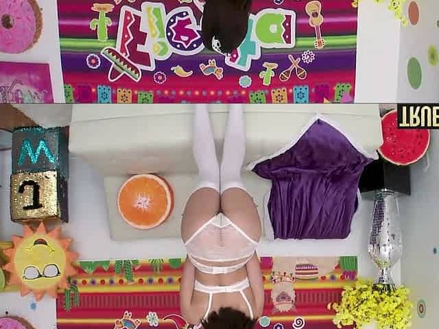 Sweet petite Jane Wilde first time BBC anal fuck wearing cute white stockings