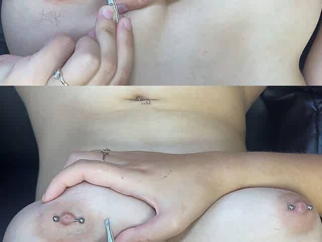 Pulling Hair with Tweezers on Natural Tits!