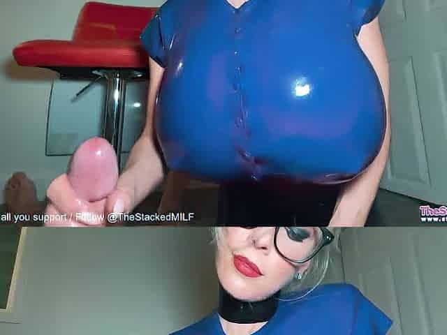STEPMOM IN LATEX FETISH FOOTJOB WITH CUM ON TOES