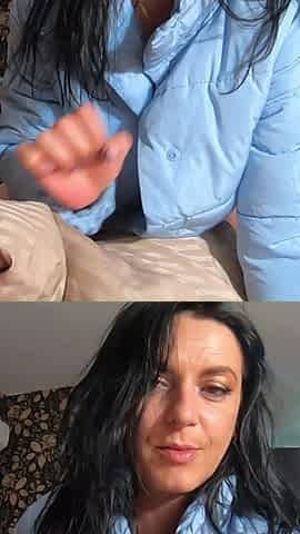 Milfycalla- a Lot of Cum on My New Sky Blue Down Jacket and White Pantyhose