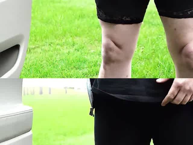 Despairing leggings pee along the road