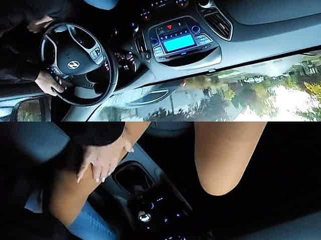 Sexy Legs Stepmom Gives Stepson a Footjob While Driving