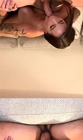 Big tit brunette sucks a big cock blowjob POV