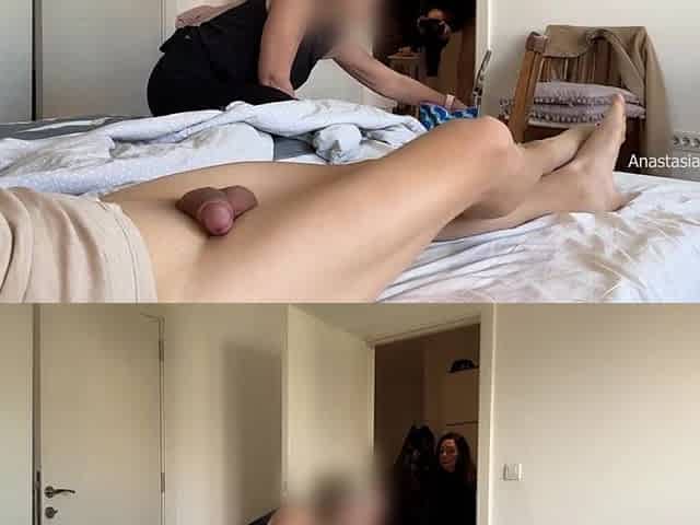 My step mamma and I are getting willing for going out and my spouse playing and showing off his rod. CFNM