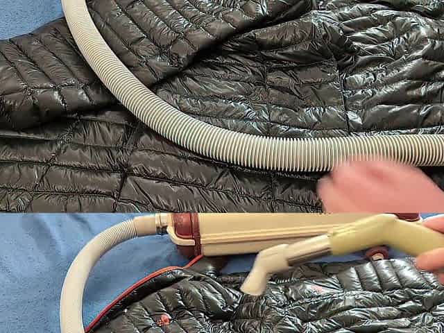 Vacuuming Darksome Shark Ghost Whisperer Down Jacket with Vintage Electrolux Vacuum Cleaner
