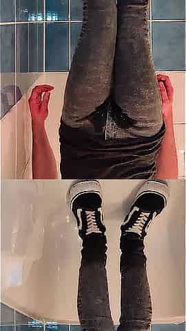 Pissing My Slender Jeans And Sneakers After A Rainy Walk In The Forest