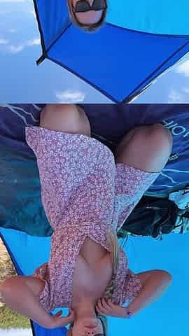 Flashing Pussy Outdoors in a Wrap Dress No Panties