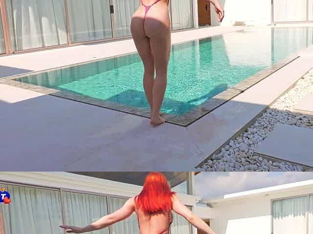Poolside Cheating with Wife's Redhead Busty Friend - Hot
