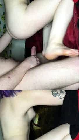 Small tit brunette amateur tugs on a big willie