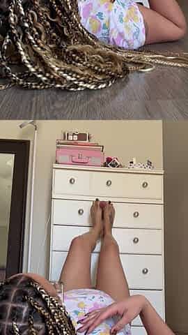 Latina Tanfeets Strong Lifts and Strokes You in the Air Dildo Footjob