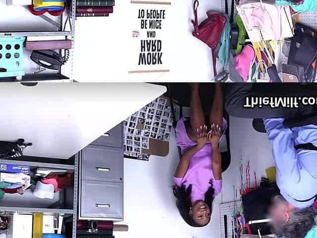 Ebony masseuse caught and screwed in the backroom