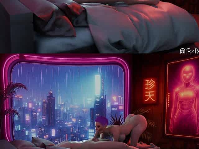 Neon Heat. Passionate sex with busty hot street girl in the neon room
