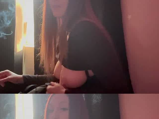 Italian Long Hair Big Tits MILF Hot Big Boobs Dildo Handjob Session While Smoking a Cigarette