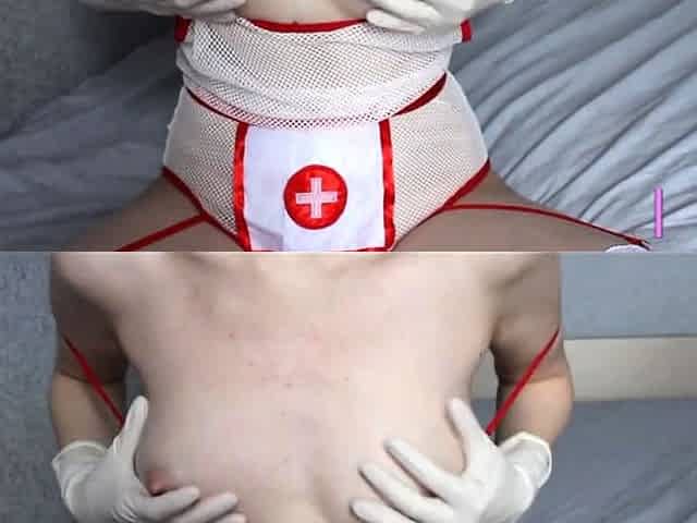 Skinny Russian Nurse in Latex Gloves Plays with Her Pussy