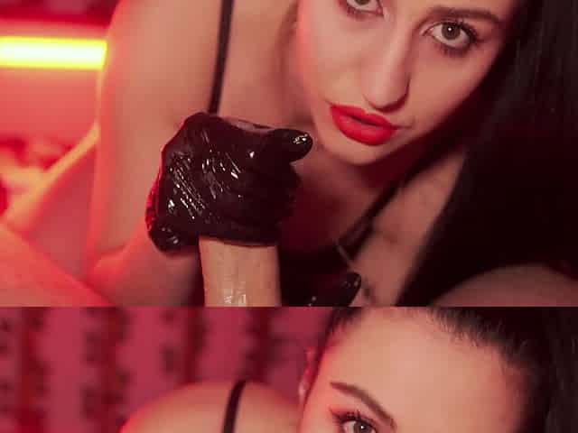 Black Vinyl Gloves Oily Handjob Session