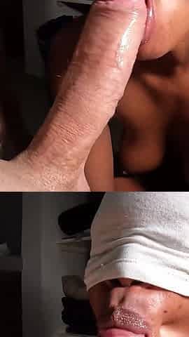 Ebony Mouth Pump Makes a Big White Cock Cum in Her Mouth