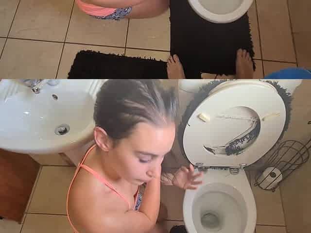Human Toilet Girl Gets Her Face Soaked with Piss Over the Toilet