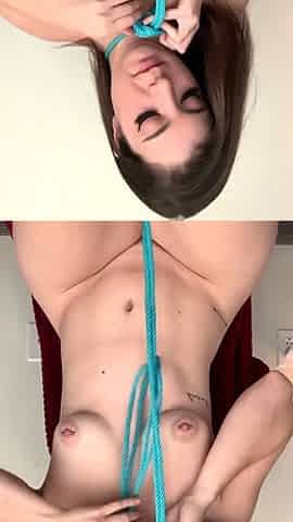 Brunette amateur babe strips off and masturbates
