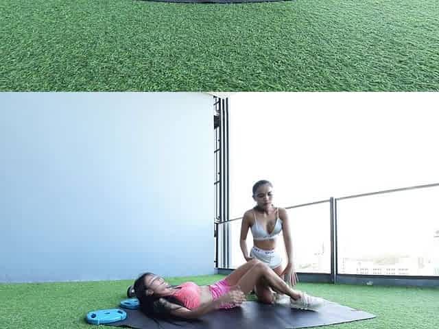 Two Hot Asians at the Gym: Squat Tease and Threesome Ride