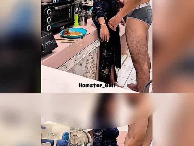 Almost Caught, Cheating Maid While Cooking in the Kitchen
