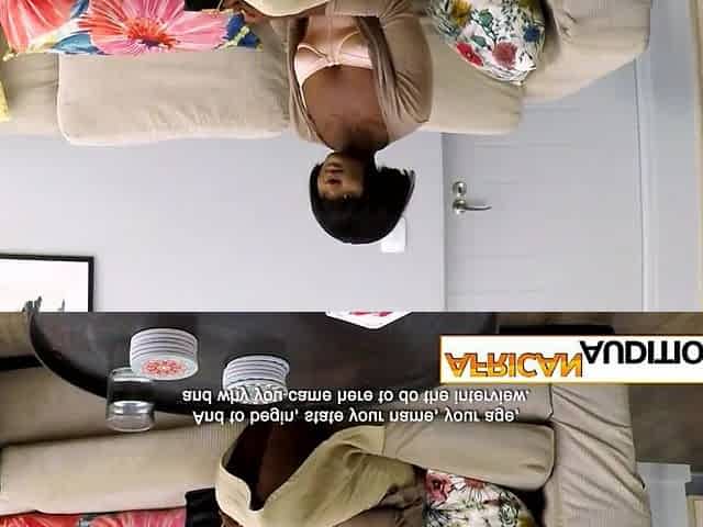 Afro teen with large booty drank large penis at casting and enjoyed screwing