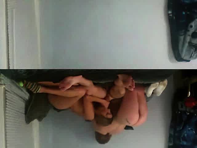 Two blondes having sex with a shy man