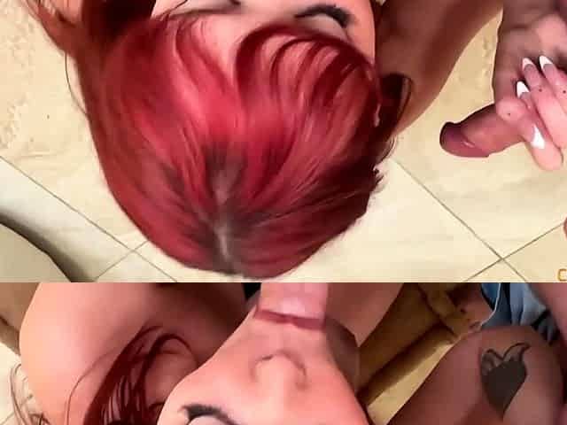 POV blowjob footjob handjob with Karla Kush eating cum
