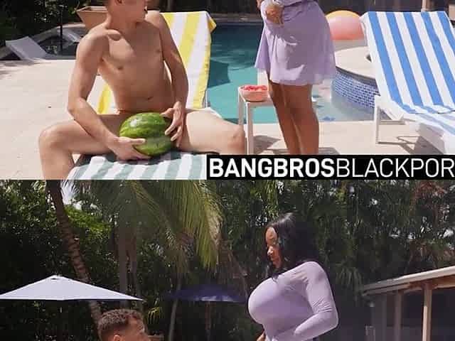 Tiamaria Large Black Melons Squeeze White Penis