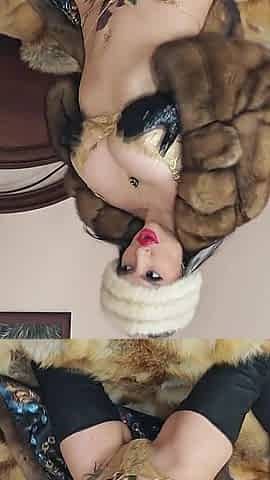 Furjob, Lipjob, Bootjob and Hairjob From Sexy Bimbo in a Sable Fur Coat, Cum on Leather Gloves