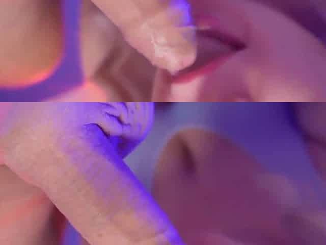 Close-up oral-job ASMR with large spunk fountain