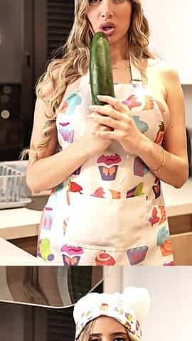 Horny Beautiful Maid Shoves a Thick Cucumber Into Her Tight Pussy in Her Boss's Kitchen