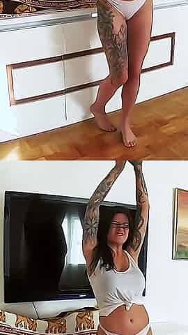 Tattooed Hottie Evgenia Talanina Dances Seductively While Getting Topless