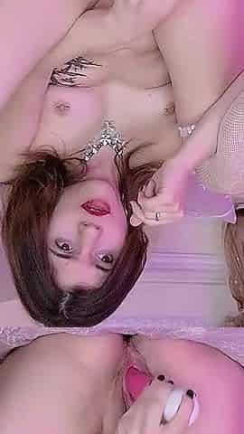 Slutty Babygirl in White Fishnets and Red Lipstick Plays with Her Vibrator