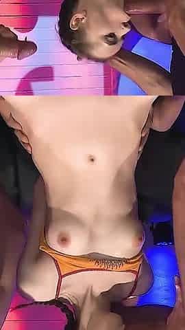 Fucking Petite Blonde with Pigtails in Group Until She's Covered in Cum