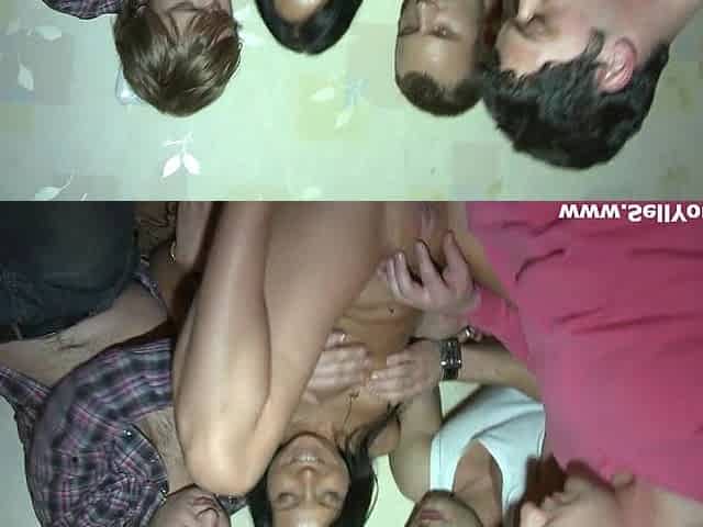 Dirty man watches his girlfriend getting fucked by three dudes