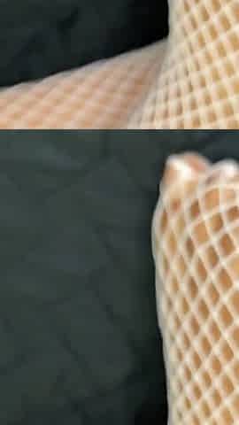 Ebony Girl Shows off Her Feet with French Pedicure in Her White Fishnets
