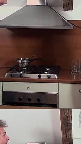 Pretty teen takes on huge old cock for a good fuck in the kitchen