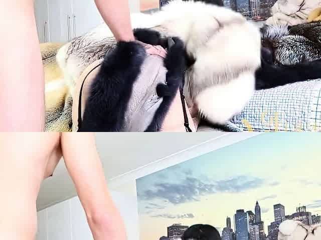 Sexy brunette playing in furs