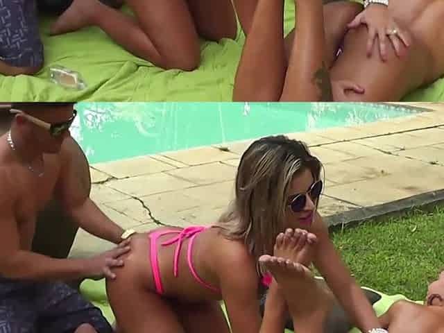 Outdoor FFM Threesome with a tanned blonde and an afro ebony